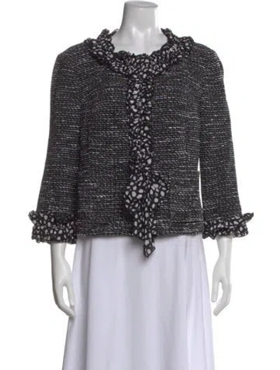 Pre-owned St John Tweed Pattern Open Front Sweater W/ Tags In White