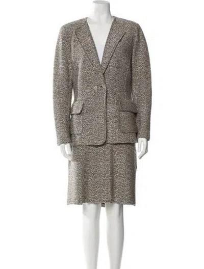 Pre-owned St John Tweed Pattern Pantsuit In Neutral