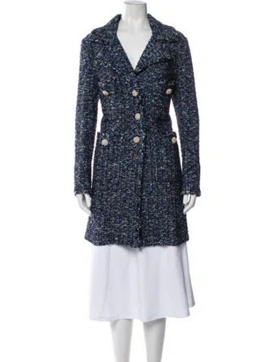 Pre-owned St John Tweed Pattern Peacoat In Blue