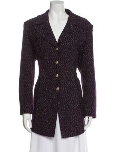 Pre-owned St John Tweed Pattern Peacoat In Purple