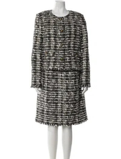 Pre-owned St John Tweed Pattern Raw-edge Trim Dress Set W/ Tags In Black