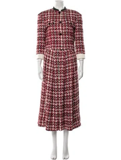 Pre-owned St John Tweed Pattern Raw-edge Trim Skirt Set