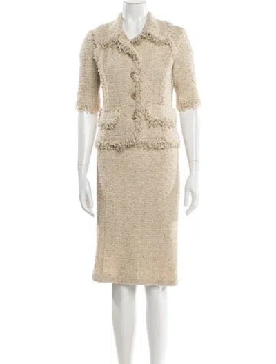 Pre-owned St John Tweed Pattern Raw-edge Trim Skirt Suit