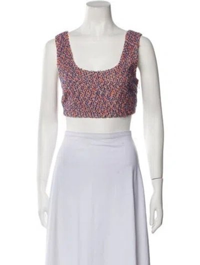 Pre-owned St John Tweed Pattern Scoop Neck Crop Top In Blue