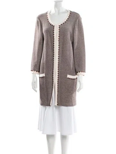Pre-owned St John Tweed Pattern Scoop Neck Sweater In Brown