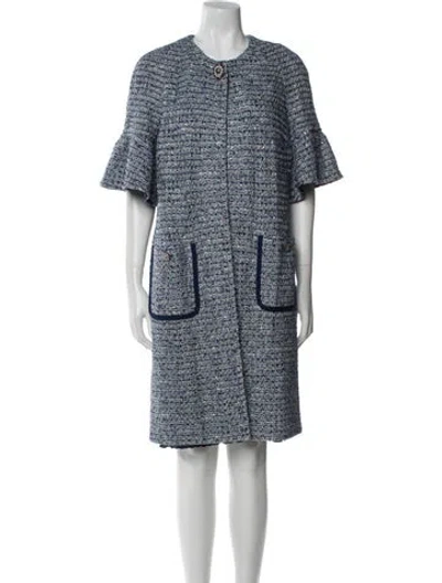 Pre-owned St John Tweed Pattern Sequin Embellishments Dress Set In Blue
