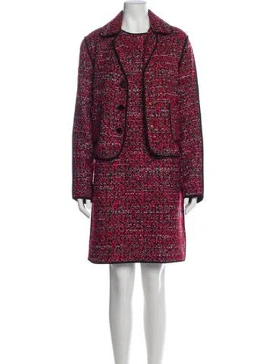 Pre-owned St John Tweed Pattern Sequin Embellishments Skirt Suit In Red
