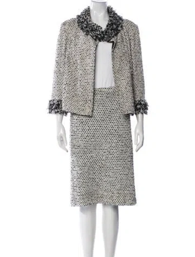 Pre-owned St John Tweed Pattern Skirt Set In Black