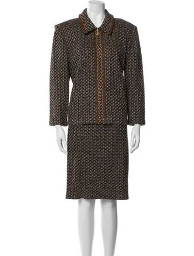 Pre-owned St John Tweed Pattern Skirt Set In Black