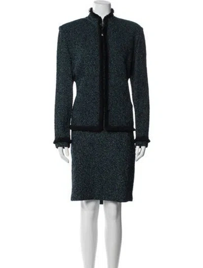 Pre-owned St John Tweed Pattern Skirt Set In Blue