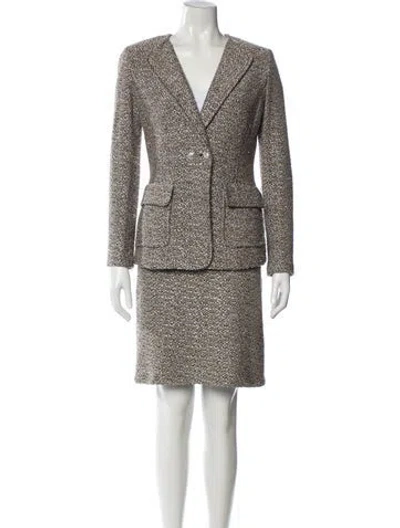 Pre-owned St John Tweed Pattern Skirt Set In Neutral