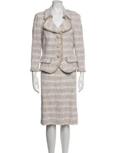 Pre-owned St John Tweed Pattern Skirt Set In Neutrals