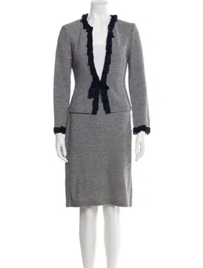 Pre-owned St John Tweed Pattern Skirt Set In Purple