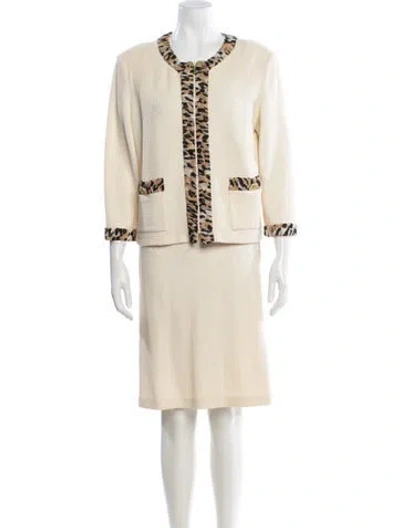 Pre-owned St John Tweed Pattern Skirt Set In Yellow