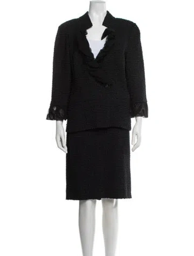 Pre-owned St John Tweed Pattern Skirt Suit In Black