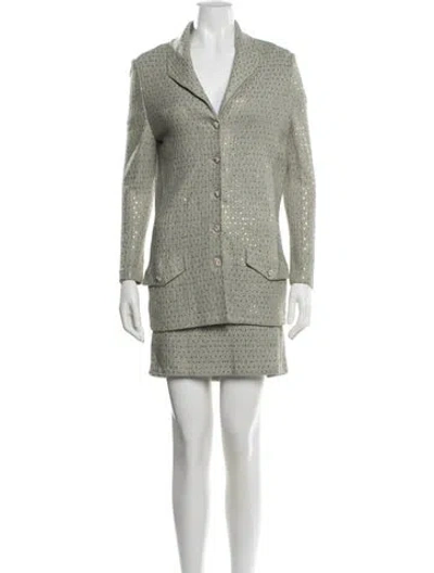 Pre-owned St John Tweed Pattern Skirt Suit In Green