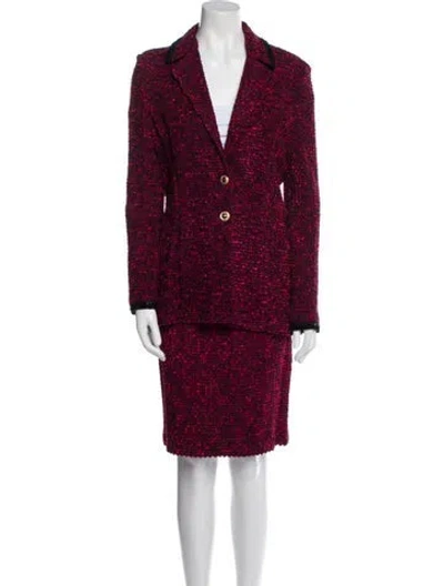 Pre-owned St John Tweed Pattern Skirt Suit In Red