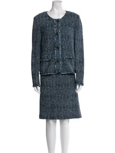Pre-owned St John Tweed Pattern Skirt Suit W/ Tags In Blue