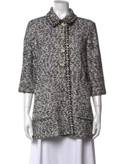 Pre-owned St John Tweed Pattern Sweater In Black/neutrals
