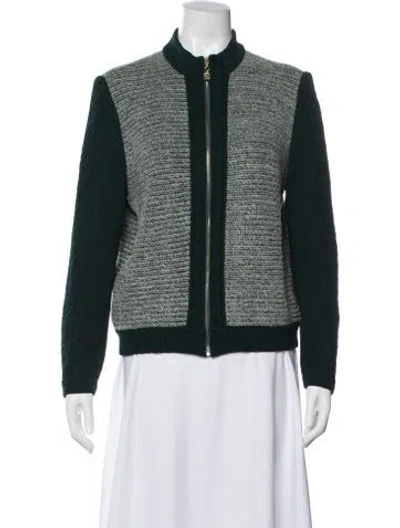 Pre-owned St John Tweed Pattern Sweater In Green