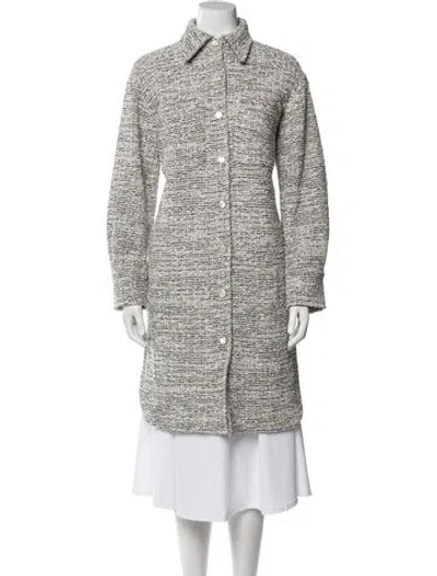 Pre-owned St John Tweed Pattern Trench Coat In Blue