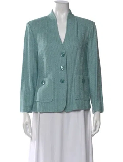 Pre-owned St John Tweed Pattern V-neck Sweater In Blue