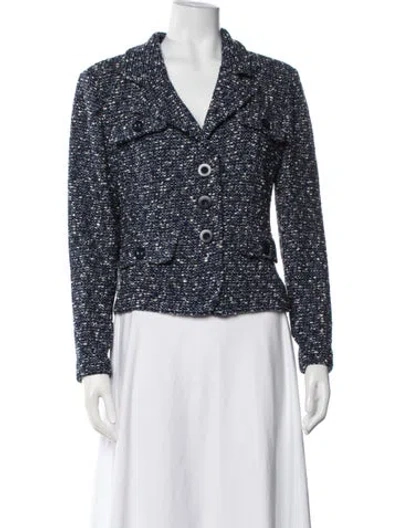 Pre-owned St John Tweed Pattern V-neck Sweater In Blue