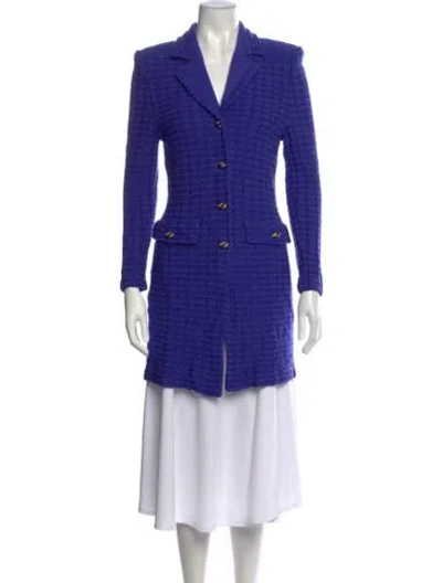 Pre-owned St John Tweed Pattern V-neck Sweater In Blue