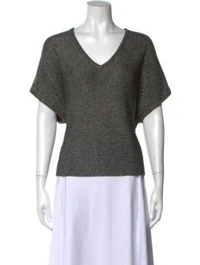 Pre-owned St John Tweed Pattern V-neck Sweater In Gray