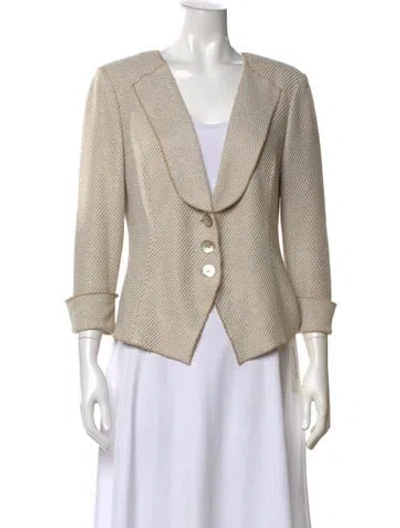 Pre-owned St John Tweed Pattern V-neck Sweater In Neutral