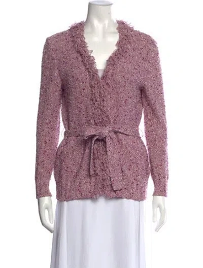 Pre-owned St John Tweed Pattern V-neck Sweater In Purple