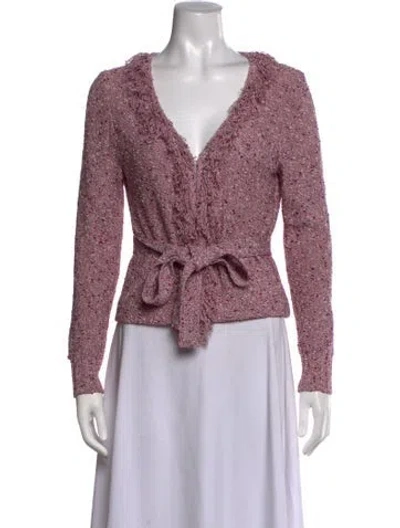 Pre-owned St John Tweed Pattern V-neck Sweater In Purple