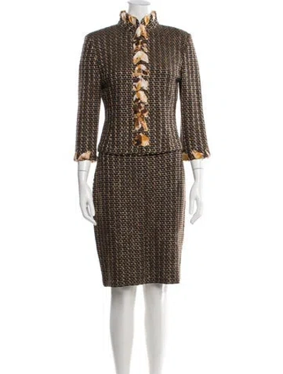 Pre-owned St John Tweed Pattern Whipstitch Trim Skirt Set In Multi