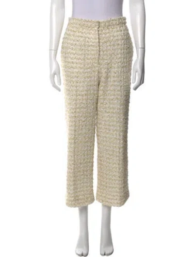 Pre-owned St John Tweed Pattern Wide Leg Pants In Gold