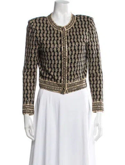 Pre-owned St John Tweed Patterned Evening Jacket In White