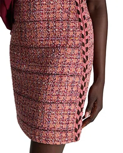 St John Tweed Pencil Skirt In Cranberry/ecru/brick