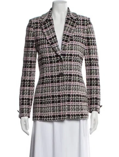 Pre-owned St John Tweed Plaid Print Blazer In Brown