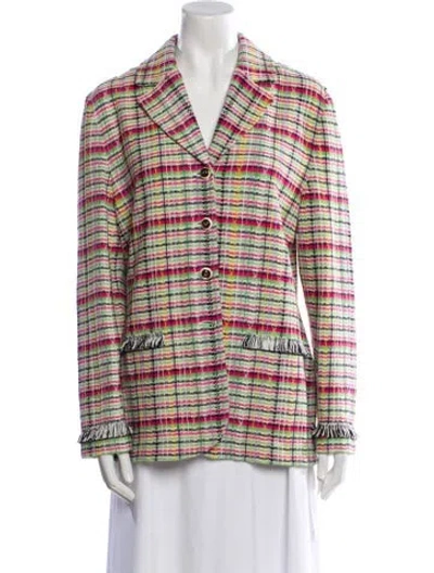 Pre-owned St John Tweed Plaid Print Blazer W/ Tags In Multi