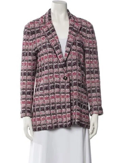 Pre-owned St John Tweed Plaid Print Blazer In White