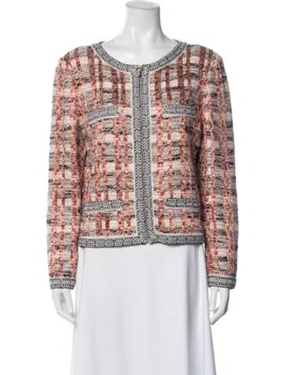 Pre-owned St John Tweed Plaid Print Jacket In Neutrals