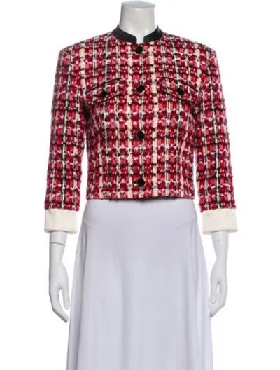 Pre-owned St John Tweed Plaid Print Jacket In Red