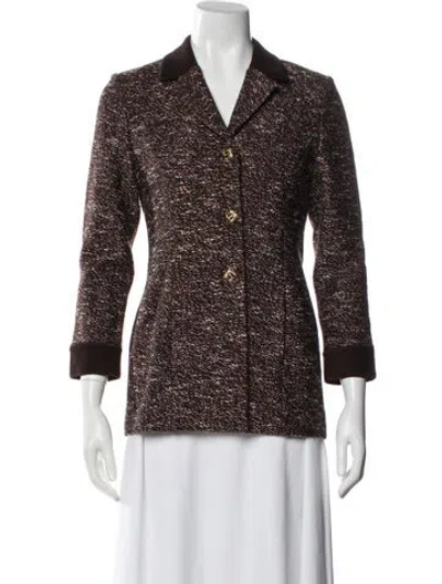 Pre-owned St John Tweed Printed Blazer In Brown