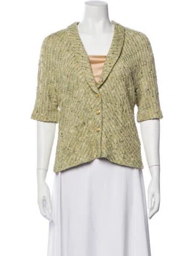 Pre-owned St John Tweed Printed Blazer In Green