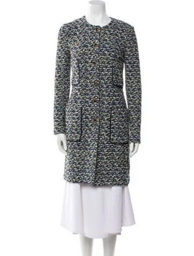 Pre-owned St John Tweed Printed Coat In Blue