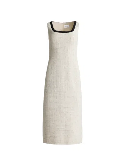 St John Tweed Square-neck Midi Dress In White