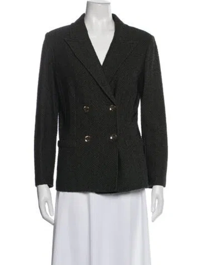 Pre-owned St John Tweed Striped Blazer In Green