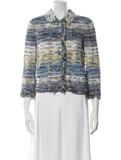 Pre-owned St John Tweed Striped Jacket In Blue