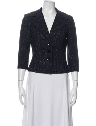 Pre-owned St John Tweed Tweed Pattern Blazer In Blue