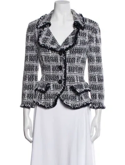 Pre-owned St John Tweed Tweed Pattern Blazer In White