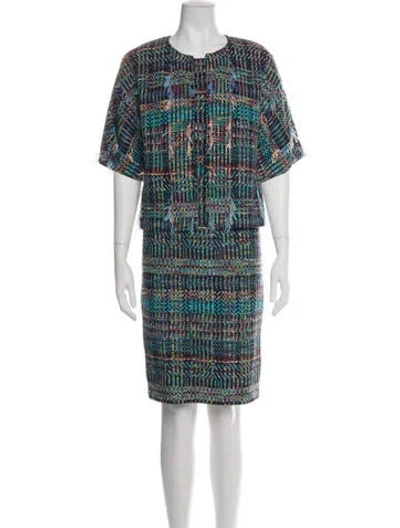 Pre-owned St John Tweed Tweed Pattern Dress Set In Blue